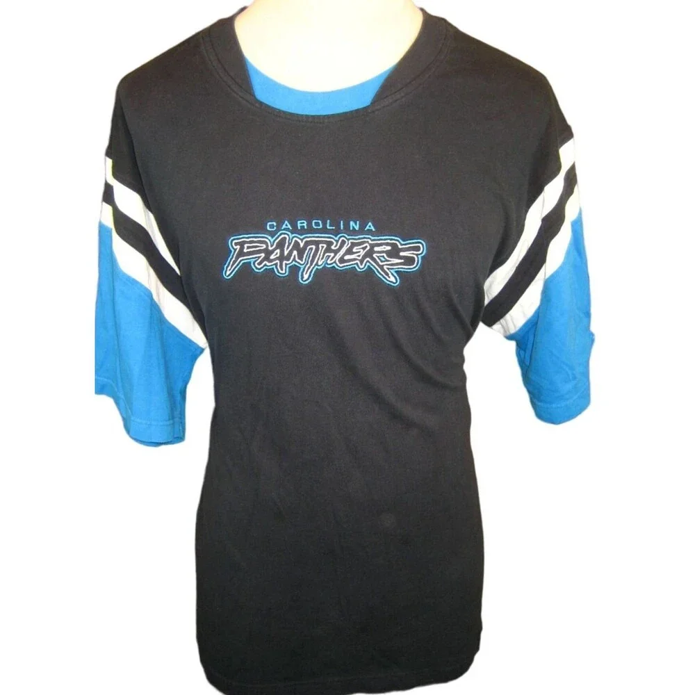 Mens NFL Black/Teal Cotton SS Carolina Panthers Football Jersey sz XL